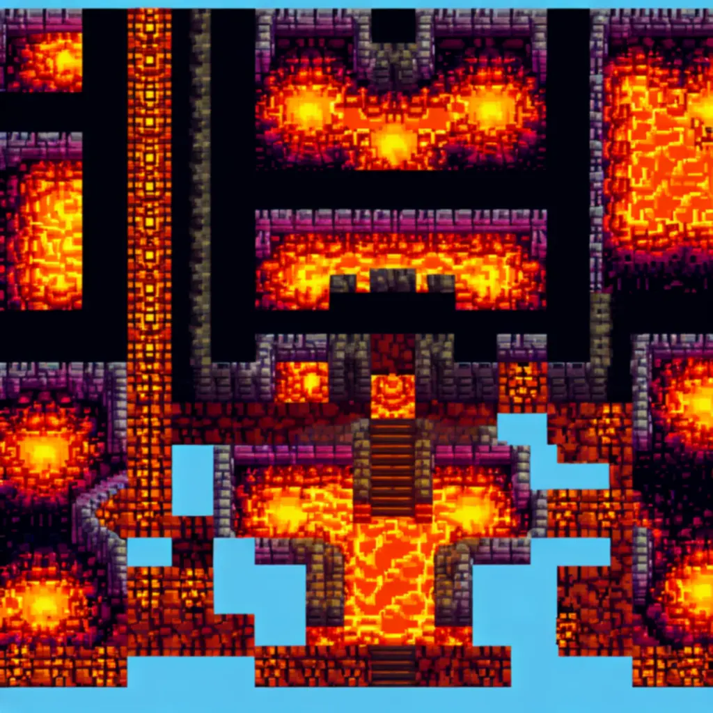 Proceduralny korytarz lochu z lawą i pułapkami