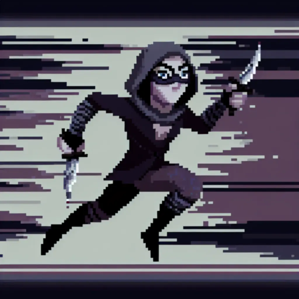 Kevin Bergson ze sztyletami, pixel-art