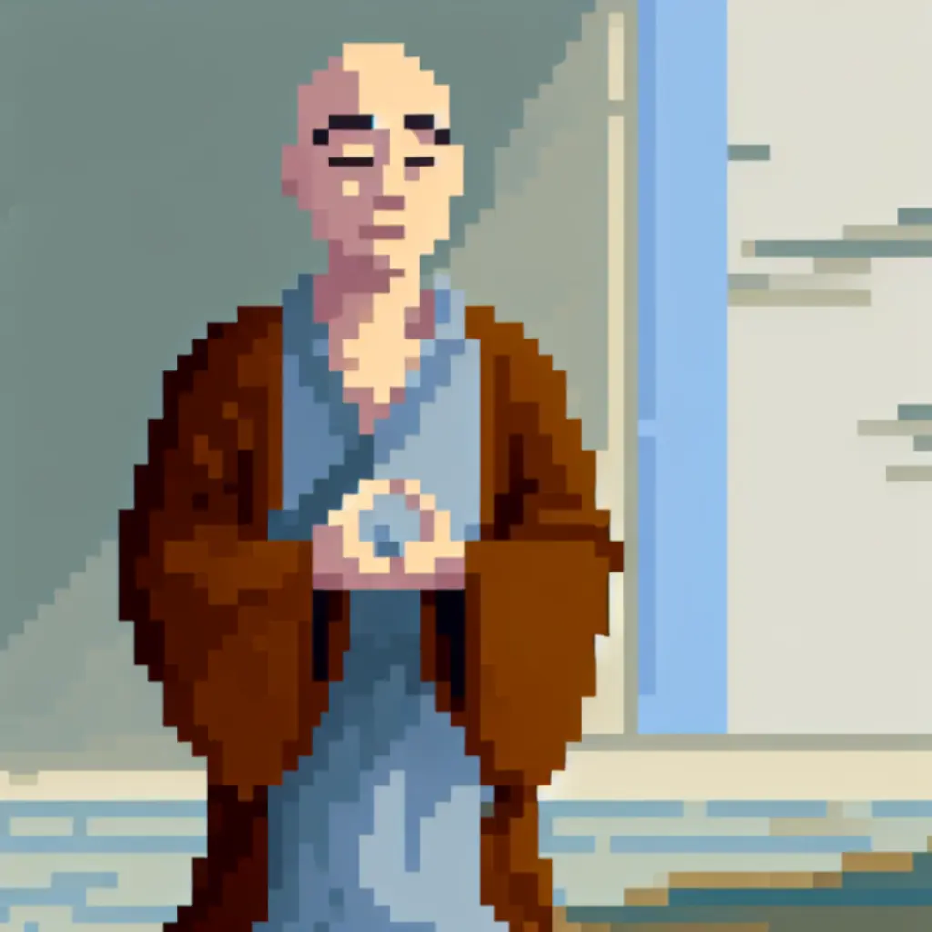 Mark Bergson, mnich o spokojnym wyrazie, pixel-art